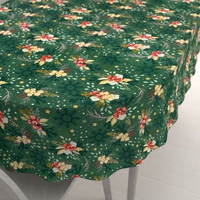 Biante bavlna oválný ubrus Sandra SA-713 Vánoční cesmíny na zeleném 120x200 cm