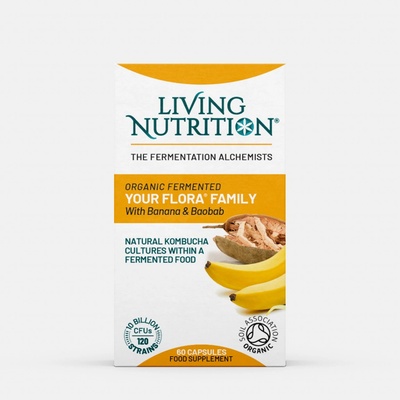Living Nutrition Fermentovaná synbiotika s baobabem a banánem Your Flora Family 60 kapslí