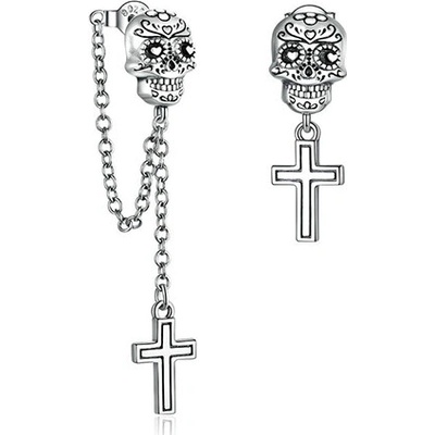 P&J Jewellery stříbrné náušnice Lebka s křížem HSE03