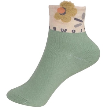 Дамски чорапи в зелено и бежово с цвете