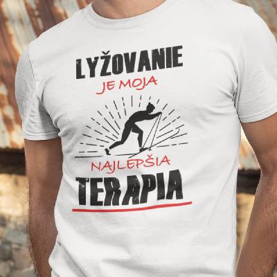 Tričko s potlačou Lyžovanie je moja terapia biela