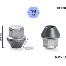 Kolová matice M12x1,5 FORD, VOLVO, kužel, pevná, klíč 19, DF02N uzavřená, nerezová krytka, výška 29,5 mm