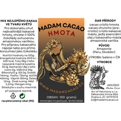 Madam Cacao Amazonia Kakaová hmota Criollo 100 g