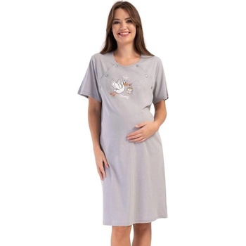 Сива нощница за кърмене с апликация щъркел