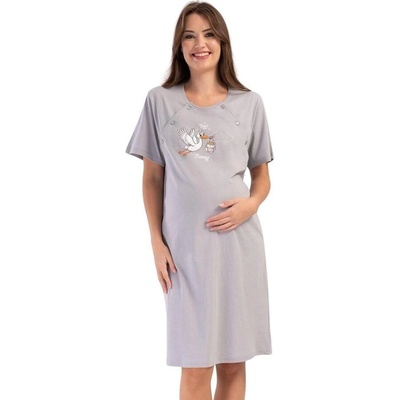 Сива нощница за кърмене с апликация щъркел