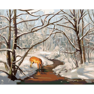 Zuty Malování Podle Čísel Srnec V Lese A Řeka V Zimě D. Rusty Rust 40 x 50 Cm Plátno Rám 8596530167297
