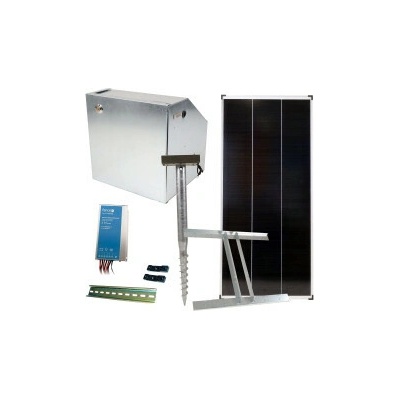 Základná sada na solárny ohradník s bezpečnostnou schránkou, regulátor 15 A, panel 200 W, konzola