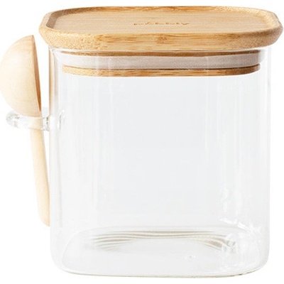 Pebbly PKV-049 Dóza sklenená štvorcová bambusová 800 ml