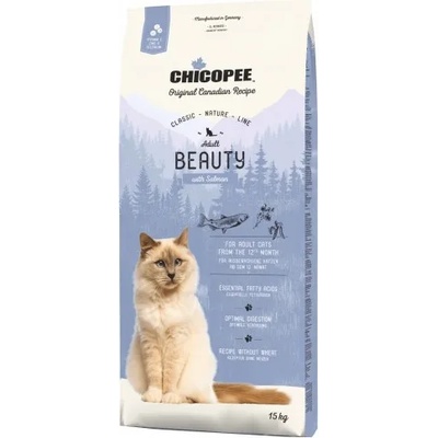 Chicopee Chicopee Classic Nature Line Adult Beauty - пълноценна храна за пораснали котки от всички породи, над 1 година, БЕЗ ГЛУТЕН, за красива козина, с птици, 15 кг