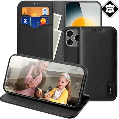 Dux Ducis Стойка за iPhone 17 Pro DUX DUCIS HIVO Case, естествена кожа FLIP, RFID, BLACK GP-173312 (GP-173312)