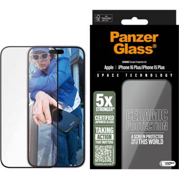 Panzer Стъклен протектор PanzerGlass за iPhone 16 Plus, 15 Plus, Ceramic, Ultra-Wide Fit