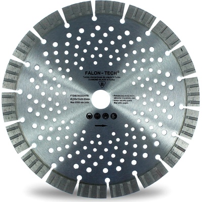 Diamantový kotouč Falon-Tech V-Turbo 230 mm pro řezání betonu, otvor 22,2 mm, výška segmentu 15 mm