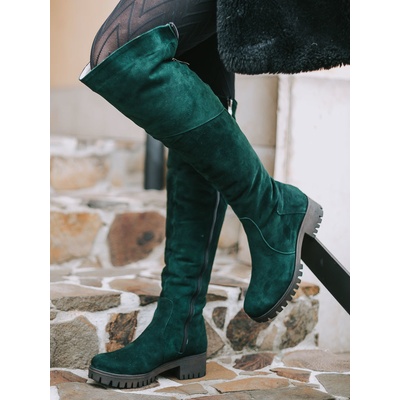 Barsa Dámské kožené kozačky nad kolena smaragdové matné – Zbozi.Blesk.cz