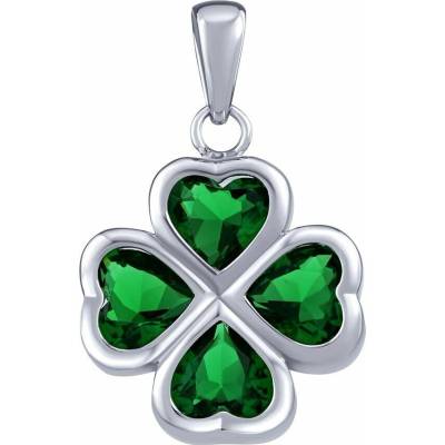SILVEGO Strieborný prívesok štvorlístok so zelenými Brilliance Zirconia JJJP0085P