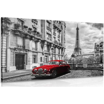 Obraz červené retro auto v Paříži - 150x100