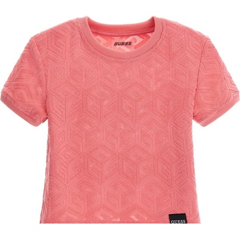 Image 1 of GUESS Къса тениска за момиче в коралово с релефни лога Guess
