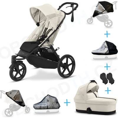 Thule Set 6v1 Cybex Avi Spin Seashell Beige 2024 + vanička Cot S Seashell Beige + adaptéry + pláštenky + ochranná sieť