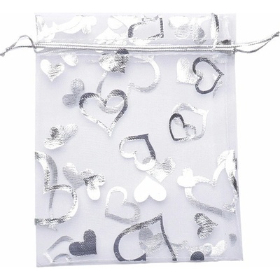 Nefertitis Dárkový sáček organza 10 x 12 cm stříbrný se srdíčky NF16258 - 10 x 12 cm