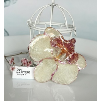 Meganflo Брошка бяла триизмерна орхидея