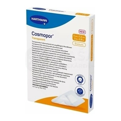 Cosmopor transparent priehľadné fóliové krytie na rany sterilné 5 x 7,2 cm 5 ks
