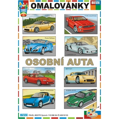 Omaľovánky Bestr A4 Osobné autá