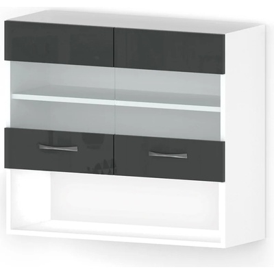 Голд - Аполо Горен кухненски шкаф 2 витрини с рафт и ниша Алис g58 80 см антрацит гланц