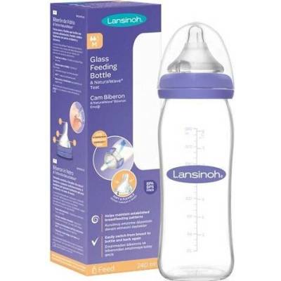 Lansinoh sklenená s NaturalWave cumľom stredný prietok MF priesvitná 240 ml