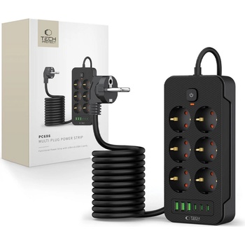 Tech-Protect Многофункционален захранващ разклонител с 6 порта и 200 см. кабел от Tech Protect PCL4x6 - Черен (5906302310586)