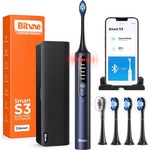 Bitvae - Електрическа четка за зъби (BVS3 Smart) - Sonic, 4 глави с капак, калъф, 5 режима, таймер, сензор за налягане, приложение - нощно синьо