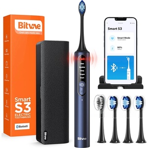 Bitvae - Електрическа четка за зъби (BVS3 Smart) - Sonic, 4 глави с капак, калъф, 5 режима, таймер, сензор за налягане, приложение - нощно синьо