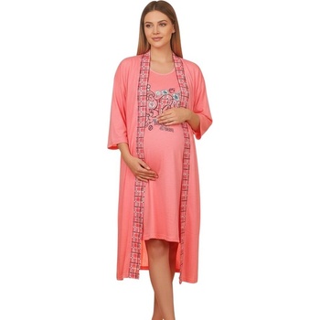 Комплект за кърмачки нощница и халат в цвят розов корал