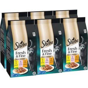 Sheba Fresh & Fine консерви за котки, пилешко, пуйка и сьомга 6 x (6x50 g)