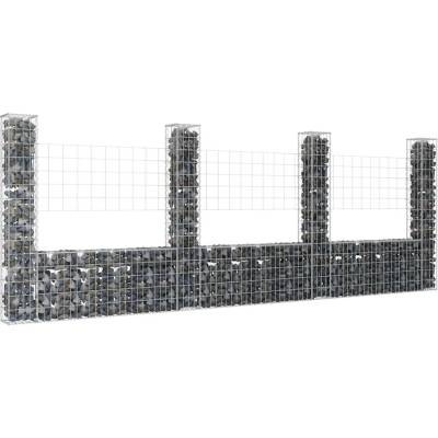 vidaXL Gabionový koš ve tvaru U se 4 sloupky železo 380 x 20 x 150 cm
