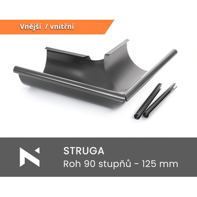 Struga Roh vnější vnitřní 90 stupňů 125 mm RAL 8003 měděná