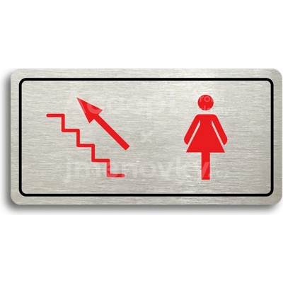 ACCEPT Piktogram WC ŽENY VLEVO NAHORU - stříbrná tabulka - barevný tisk