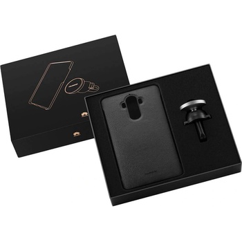 Huawei Car Holder Gift Box - подаръчен оригинален комплект от кожен кейс и магнитна поставка за Huawei Mate 9 (сив)
