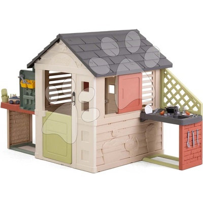 Smoby Domček s dielňou pre remeselníka Nature Playhouse&Kitchen Life s kuchynkou rozšíriteľný SM810306-N
