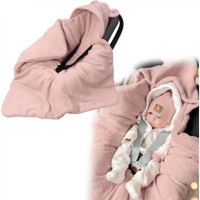 Baby Nellys Oteplený fusák deka s kapucí do autosedačky Beránek pudrová růžová
