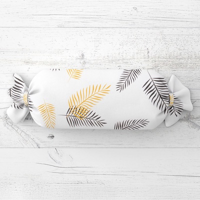 Biante Vankúš valec bonbon Sandra SA-219 Zlaté a čierne palmové listy na bielom 15x40