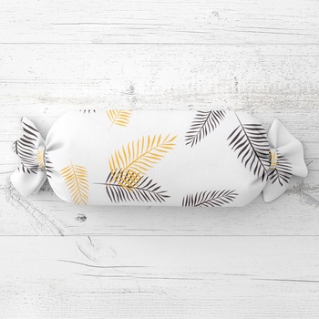 Biante Vankúš valec bonbon Sandra SA-219 Zlaté a čierne palmové listy na bielom 15x40