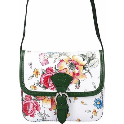 Gregorio dámska kožená kabelka 112 FL zelená crossbody s nastaviteľným popruhom a ozdobnou prackou