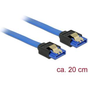 Delock SATA кабел, 6 Gb/s, втулка, прав SATA втулка, права, 20 cm, синя със златисти скоби (84977)