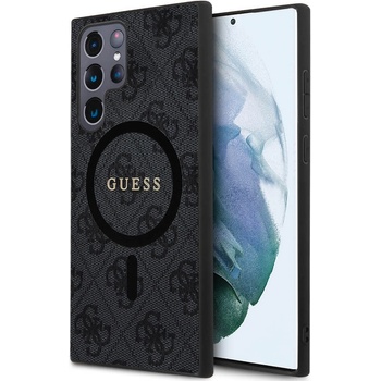 GUESS PU 4G Colored Ring MagSafe Leather Hard Case - дизайнерски кожен кейс с MagSafe за Samsung Galaxy S24 Ultra (черен)