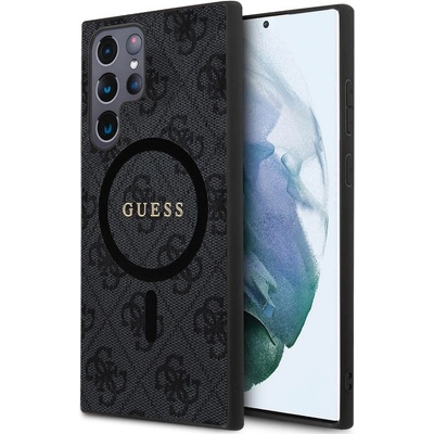 GUESS PU 4G Colored Ring MagSafe Leather Hard Case - дизайнерски кожен кейс с MagSafe за Samsung Galaxy S24 Ultra (черен)