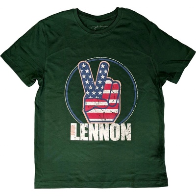 John Lennon tričko Peace Fingers US Flag zelené
