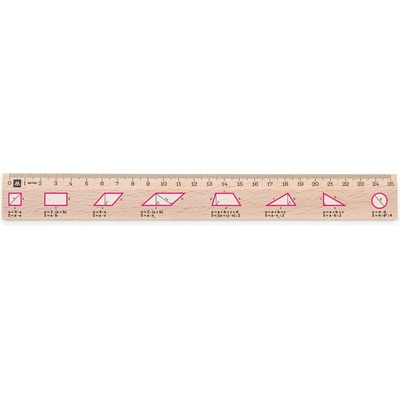 Metrie Didakt-M07 Dřevěné pravítko s potiskem Obvody základních těles 25 cm