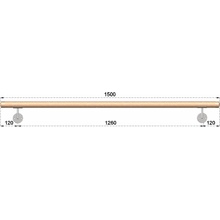 madlo drevené (1500mm), materiál: buk, brúsený povrch s náterom BORI (bezfarebný), set: 2 ks úchyt, madlo s ukončením