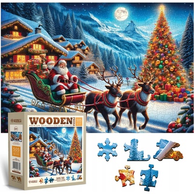 Wooden Vánoční dřevěné Sáně Santa Clause.City 505 dílků