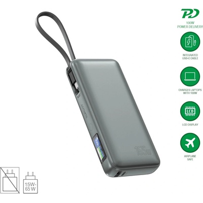 Външна батерия с USB-A и USB-C портове и вграден USB-C кабел - 4smarts Power Bank Enterprise 20000 mAh 165W (тъмносив) (541603)