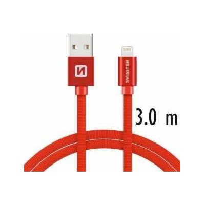 Swissten kabel Textile USB/LIGH 3,0m, červená